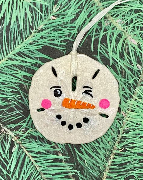 Real Sand Dollar Hand Painted Snowman Ornament Christmas Beach