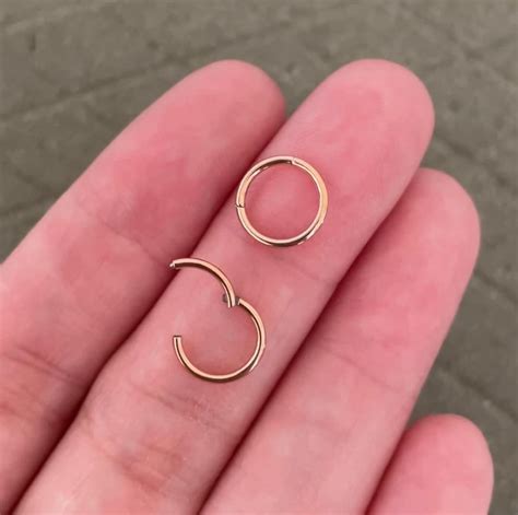 Dainty Rose Gold Nose Ring Minimalist Hinged Hoop For Cartilage Helix