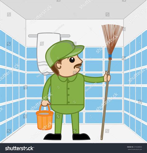 Cartoon Sweeper Character Bathroom Stock Vector Royalty Free