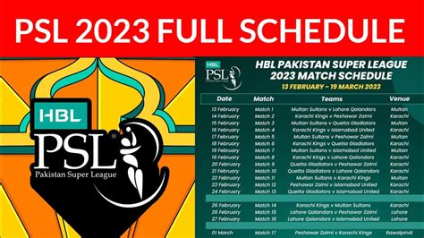 Pakistan Super League Full Schedule Of 2023 PSL 8 Schedule PSL 2023