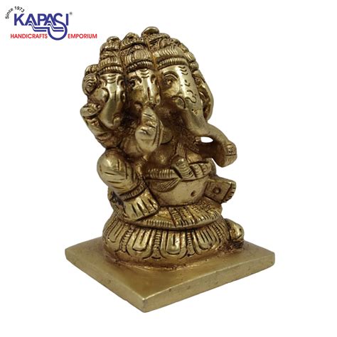 Brass Panchmukhi Ganesha Sitting Idol Kapasi Handicrafts Emporium