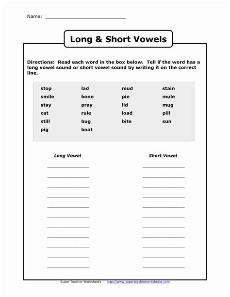 Short And Long Vowel I Worksheet