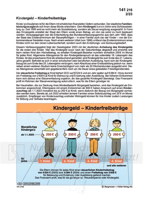 Kindergeld Kinderfreibetr Ge Zahlenbilder Politik Sekundarstufe