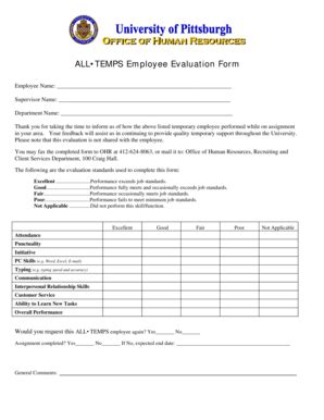 Fillable Online Hr Pitt All Temps Evaluation Form 0 Pdf Human