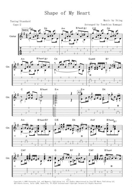 Shape Of My Heart Arr Tomohisa Kumagai By Sting Sheet Music For Solo