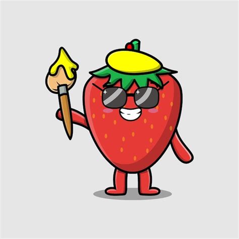 Peintre Aux Fraises De Personnage De Dessin Anim Mignon Avec Un