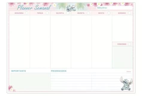 Planner Semanal Stitch Folhas Tamanho X Mm Mercadolivre