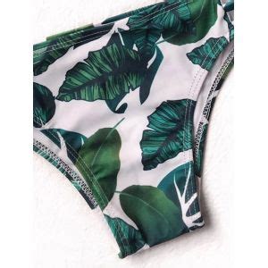 White Green S Palm Leaf Print Strappy Bikini Rosegal