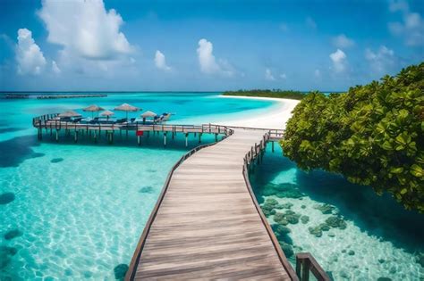 Premium AI Image A Boardwalk Leads To A Beach With A Wooden Walkway