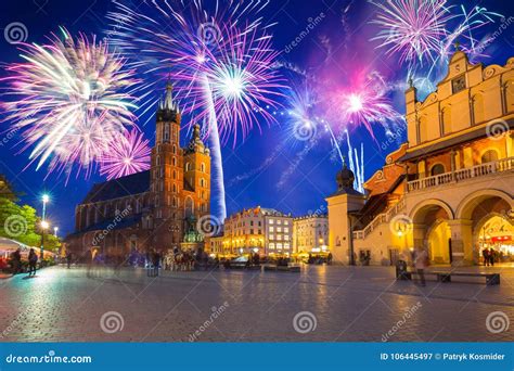 New Years Firework Display In Krakow Stock Image Image Of Celebrate