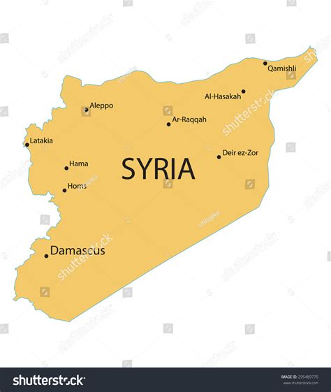 Yellow Map Syria Indication Largest Cities Stock Vector (Royalty Free ...