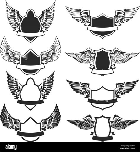 Set Of The Empty Emblems With Wings Design Elements For Logo Label