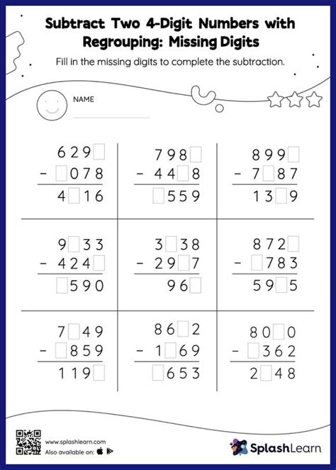 digit subtraction worksheets  printable splashlearn