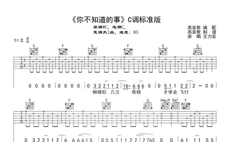 王力宏你不知道的事吉他谱 C调吉他弹唱谱 打谱啦