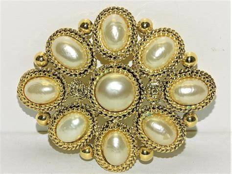 Importante Broche Fantaisie Vintage Patricia Delorme Dor Et Perles