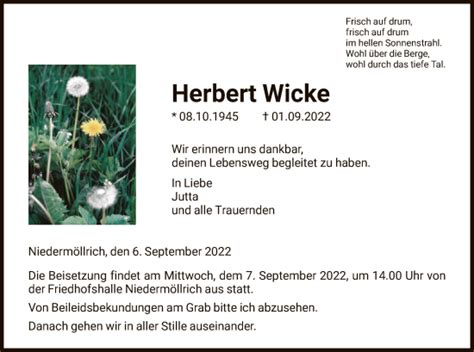 Traueranzeigen Von Herbert Wicke Trauer HNA De