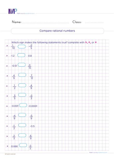 Rational Numbers Worksheets Grade 6