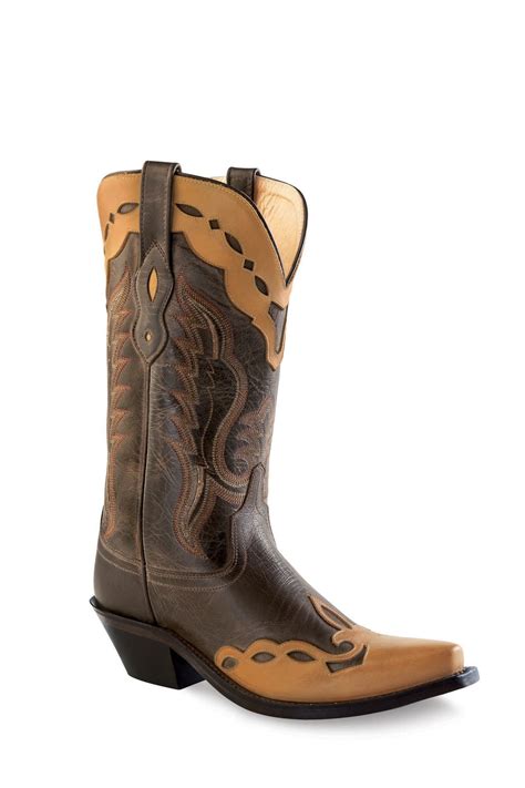 Old West Brown Womens Fancy Overlay Leather Cowboy Western Boots The