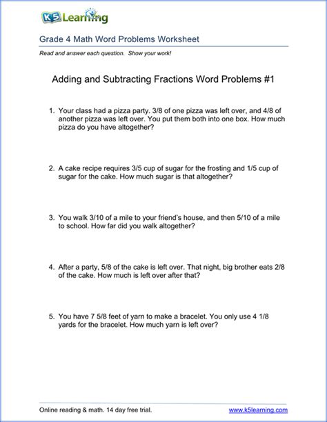 Math Problem Solving Worksheets For 4th Grade