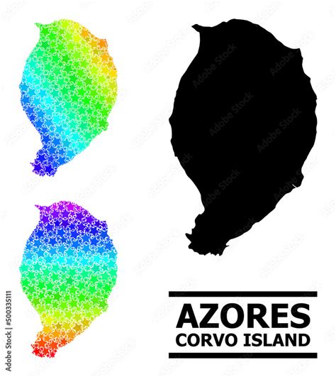 Spectral gradiented stars mosaic map of Corvo Island. Vector colored ...