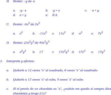 Resta De Monomios Ejemplos