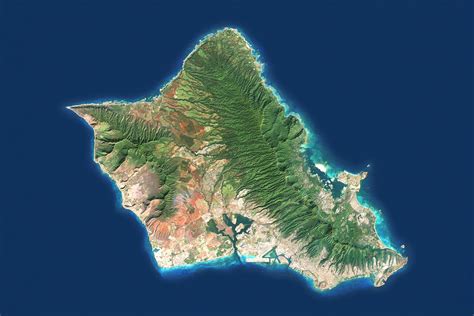 Oahu Hawaii Island Satellite Map