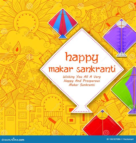 Makar Sankranti Vector Illustration Created With Sugarcane Patang