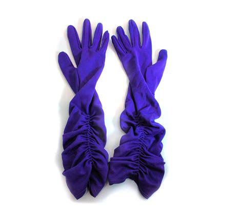 80s Purple Gloves S Vintage Ruched Formal 14 Inch Long Etsy