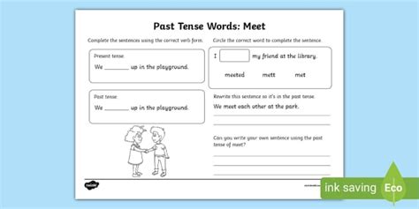 Past Tense Words Meet Worksheet Lehrer Gemacht Twinkl