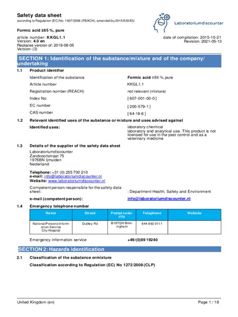 Fillable Online Safety Data Sheet Formic Acid Fax Email Print Pdffiller