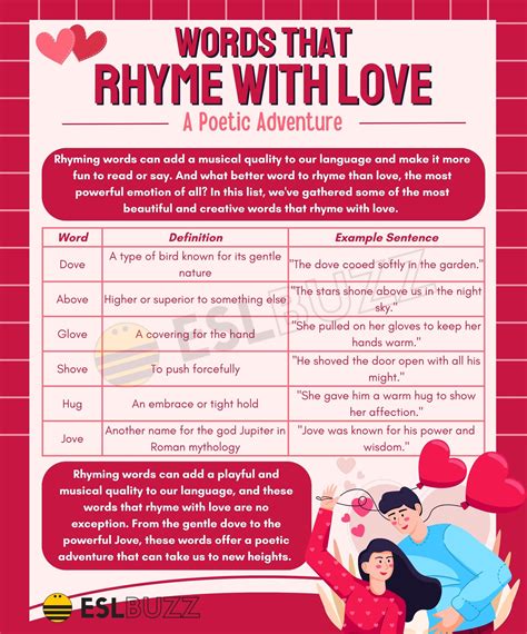 Words That Rhyme With Love To Get Your Romantic Game On Eslbuzz