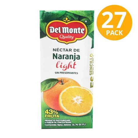 Del Monte Light Néctar Naranja 200 Ml Pack De 27 Superunico El