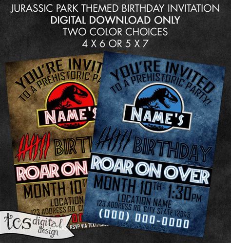 Personalized Birthday Invitation Jurassic Park Themed Printable Digital In 2023 Personalized