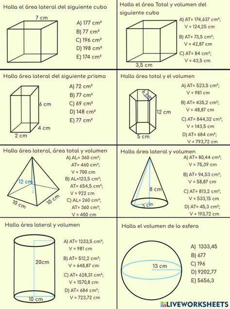 Area Lateral Area Total Y Volumen De Cuerpos Geometricos Worksheet