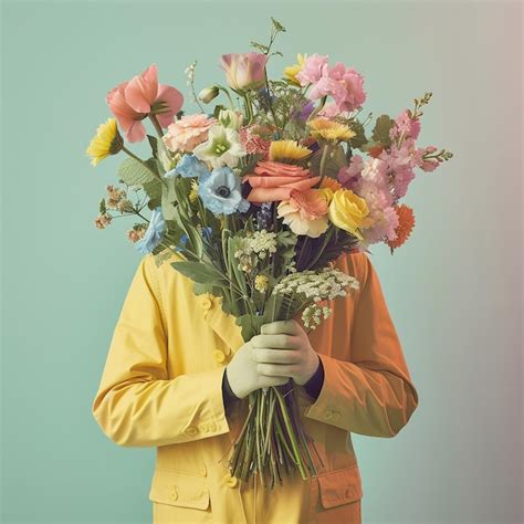 Premium Photo Young Man Holding Bouquet Of Flowers