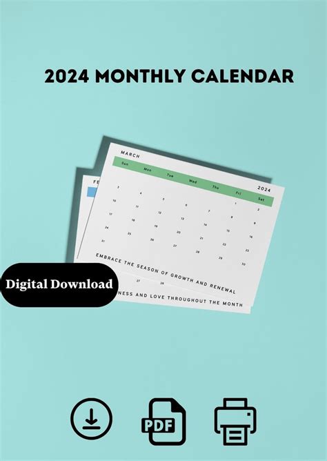 Printable 2024 Motivational Calendar Etsy