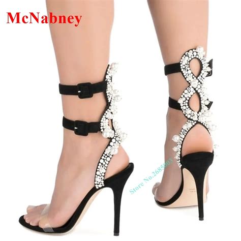 Back Crystals Buckle Straps Sandals Clear Open Toe Thin High Heel