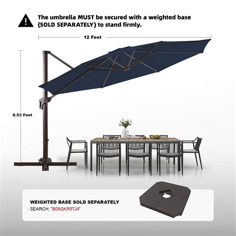 Wikiwiki 12 FT Cantilever Patio Umbrellas Outdoor Offset Umbrella W 36