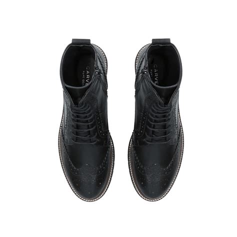 SNAIL Black Leather Flat Brogue Hiker Boots by CARVELA