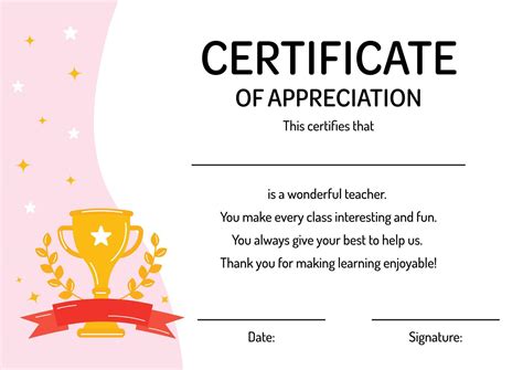 Certificate Of Appreciation For The Best Teacher Appreciation T For