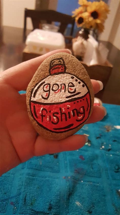 Misc Gone Fishing Rock Rock Painting Designs Painted Rocks Rock Decor