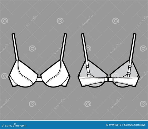 Push Up Padded Bra Lingerie Technical Fashion Illustration With Full