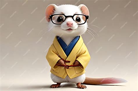 Premium AI Image | A Cute Japanese Weasel Wearing Glasses And Clothes