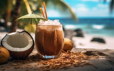 Premium Ai Image Beach Made Coconut Cocktail Generative Ai