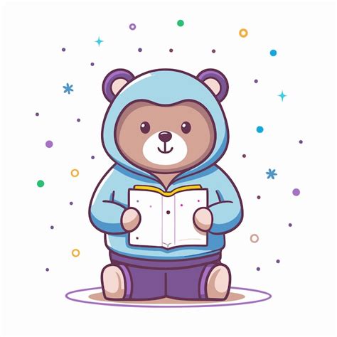 A Cartoon Drawing Of A Teddy Bear Reading A Book Premium Ai Generated