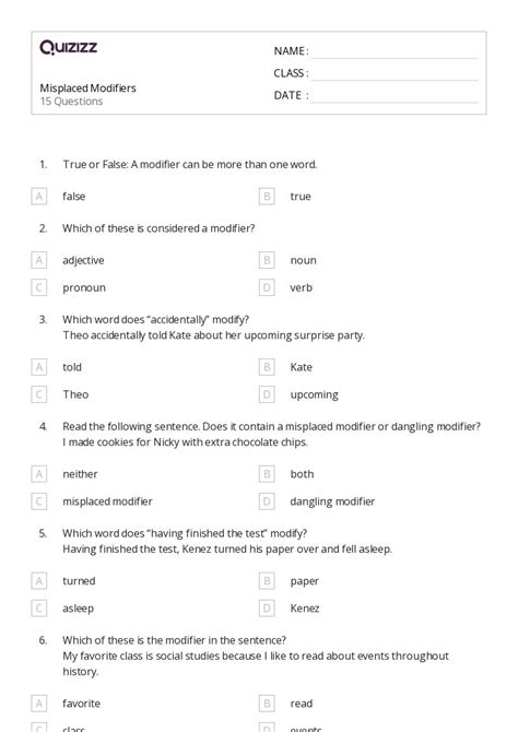 50 Misplaced And Dangling Modifiers Worksheets For 7th Grade On