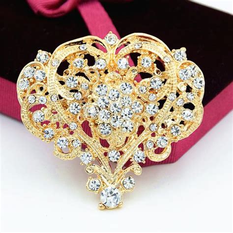 Buy Women Fashion Hollow Rhinestone Inlaid Heart Brooch Pin Wedding