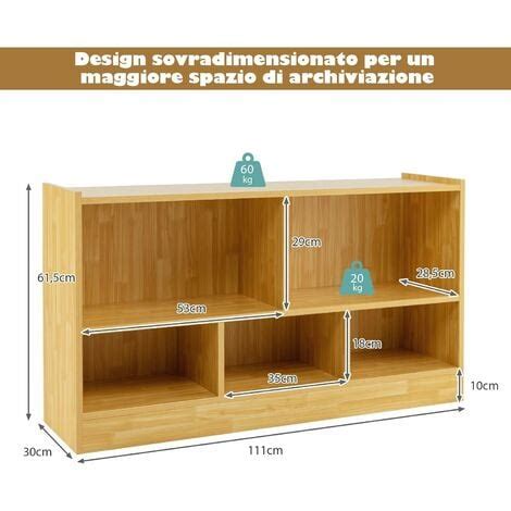 COSTWAY Libreria Per Bambini E Organizer Giocattoli Scaffale Di Legno