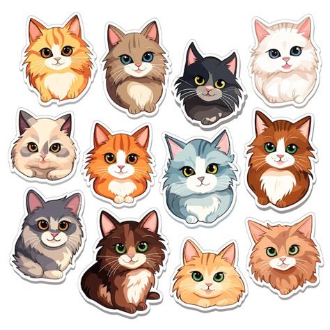 Conjunto De Gatos De Dibujos Animados Divertidos Vector Premium