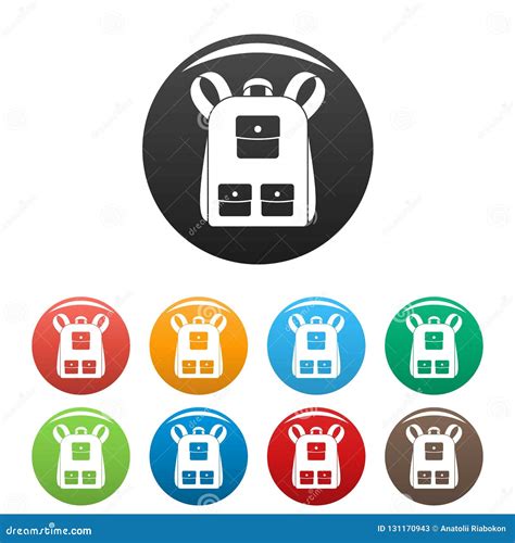 Traditional Backpack Icons Set Color Stock Vector Illustration Of